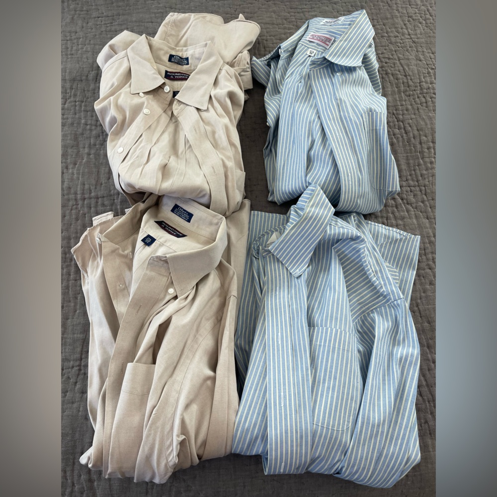 Vintage Bundle 4 Roundtree & Yorke Tan Blue Striped Button Down Shirts 17.5 35